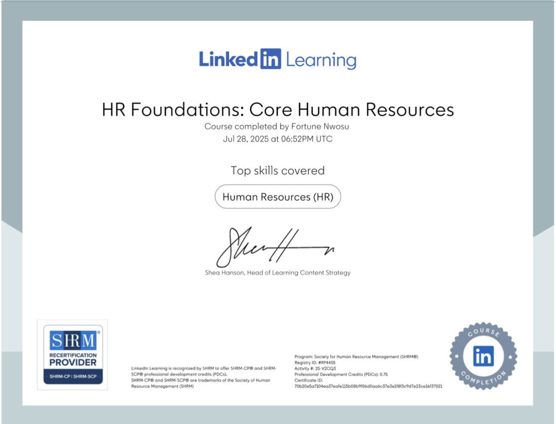 LinkedIn Learning HR Foundations certificate