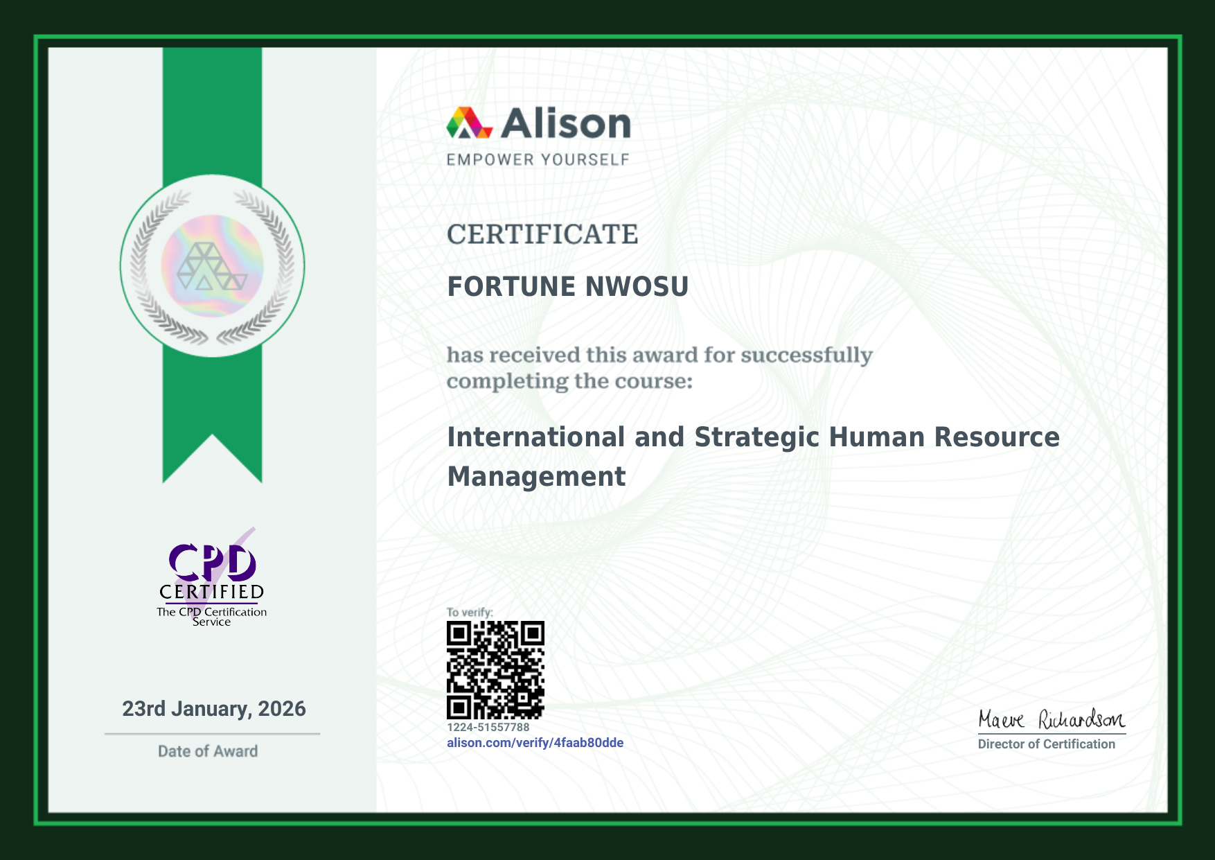 Alison certificate in International and Strategic Human Resource Management